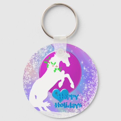 White Heart Horses V Holiday Colorful Haze Keychain