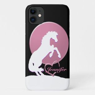 White Heart Horses V (pink) iPhone 11 Case