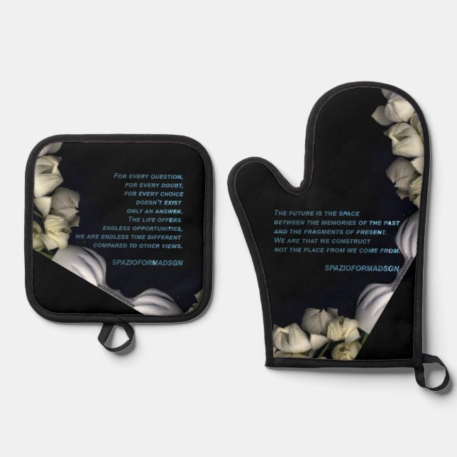 "White heart in black from moon" & Doubt Future Oven Mitt & Pot Holder Set (Front)
