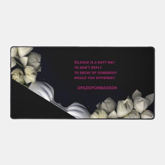 "White heart in black from moon" & Silence Desk Mat (Front)