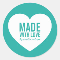White Heart Made with Love Editable Color Classic Round Sticker