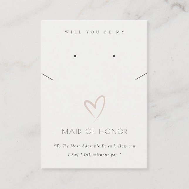 WHITE HEART MAID OF HONOR GIFT NECKLACE EARRING PLACE CARD (Front)