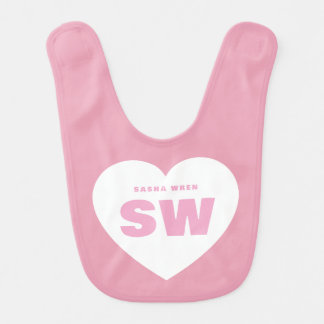 White Heart Monogram Newborn Pink Custom baby girl Bib