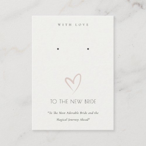 WHITE HEART NEW BRIDE GIFT EARING STUD DISPLAY PLACE CARD