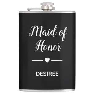 White Heart On Black Maid of Honor Flask