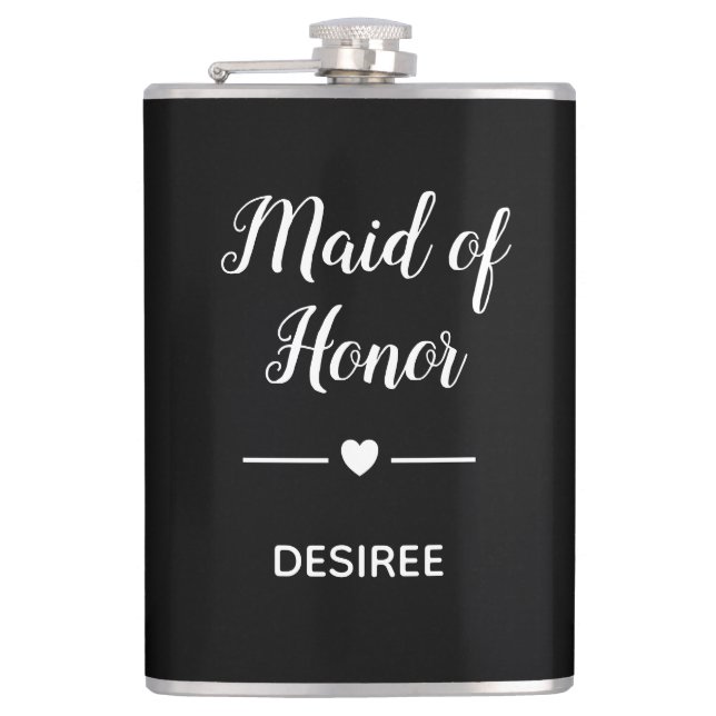 White Heart On Black Maid of Honor Flask (Front)