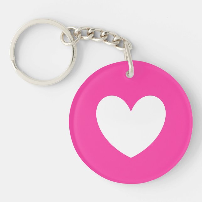 White heart on fuchsia pink keychain (Front)
