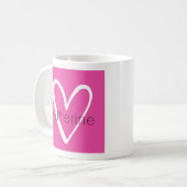 White Heart on Hot Pink Monogram Coffee Mug (Front Left)