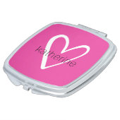 White Heart on Hot Pink Monogram Compact Mirror (Turned)