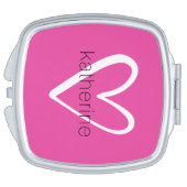 White Heart on Hot Pink Monogram Compact Mirror (Side)