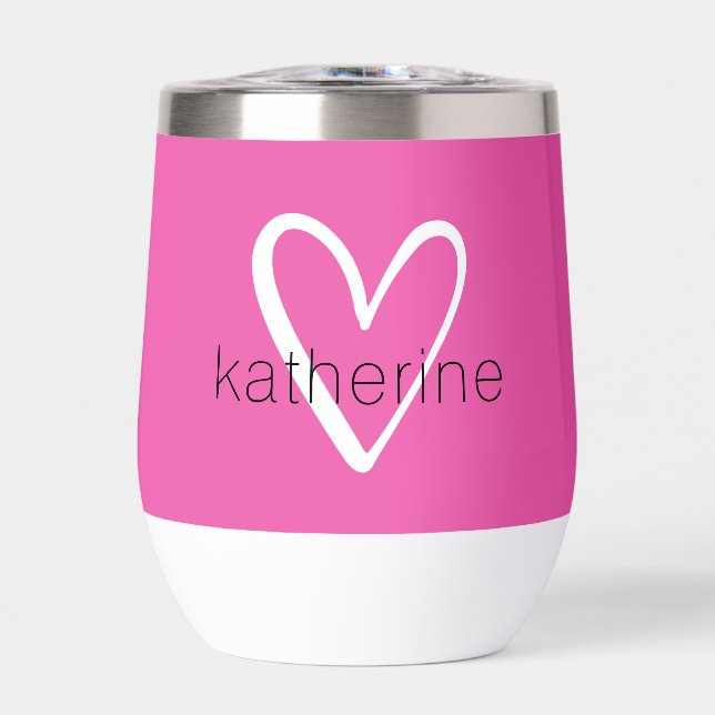 White Heart on Hot Pink Monogram Thermal Wine Tumbler (Front)