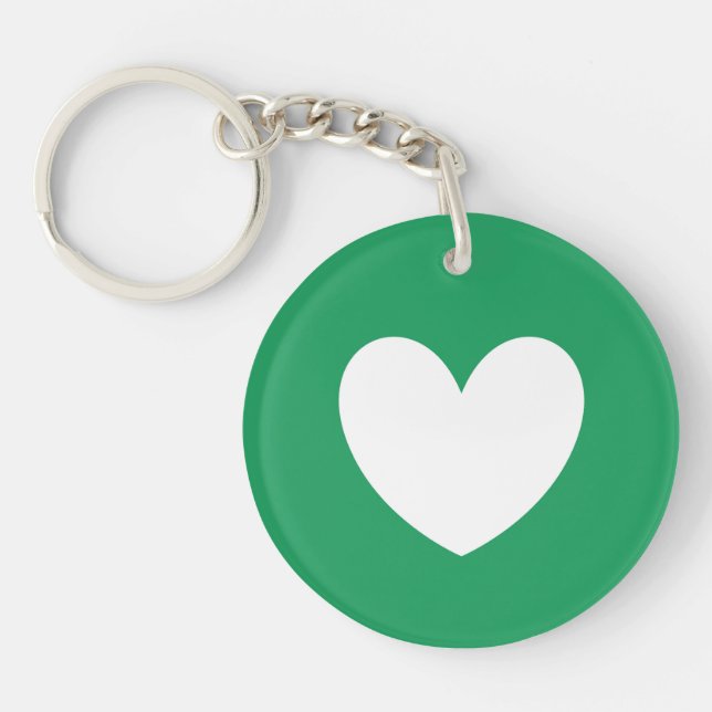 White heart on Kelly green Keychain (Front)