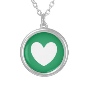 White heart on Kelly green Silver Plated Necklace