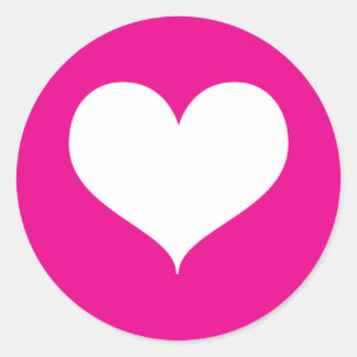 White Heart on Pink Background Classic Round Sticker