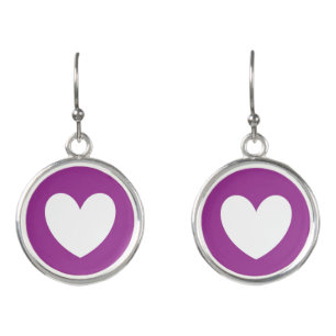 White heart on Purple Cactus Flower purple Earrings