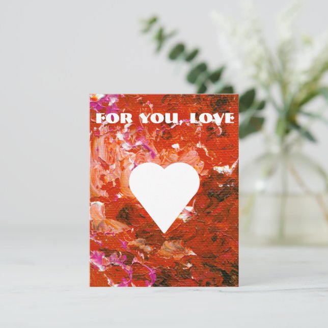 White Heart on Red Customizable Flat Valentine Holiday Card (Standing Front)