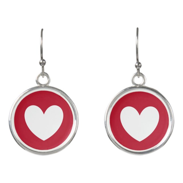 White heart on red earrings (Front)