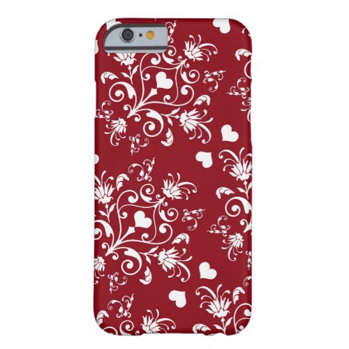 white heart on red romantic love damask barely there iPhone 6 case