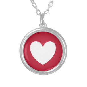White heart on red silver plated necklace