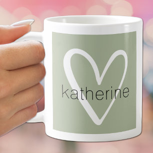 White Heart on Sage Green Monogram Coffee Mug