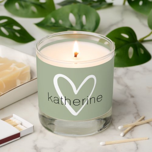 White Heart on Sage Green Monogram Scented Candle