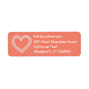 White Heart Orange Coral Return Address Name Label