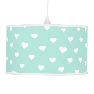 White heart pattern on mint blue ceiling lamp