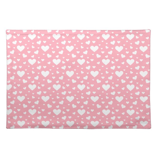 White Heart Pattern On Pink Cloth Placemat (Front)