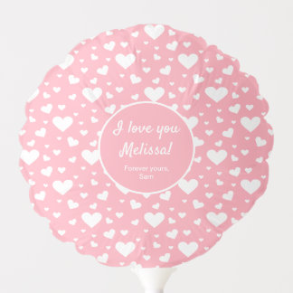 White Heart Pattern On Pink &amp; Custom Love Message Balloon