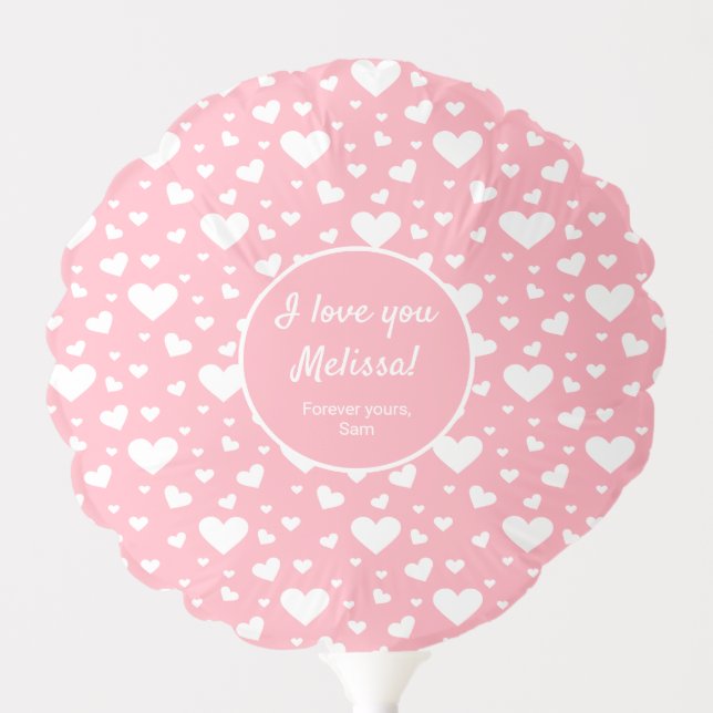 White Heart Pattern On Pink & Custom Love Message Balloon (Front)