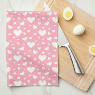 White Heart Pattern On Pink Kitchen Towel