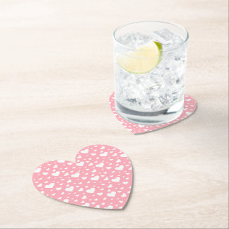 White Heart Pattern On Pink Paper Coaster