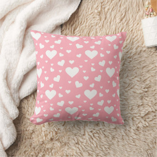 White Heart Pattern On Pink Throw Pillow