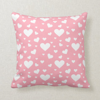 White Heart Pattern On Pink Throw Pillow
