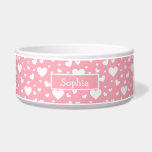 White Heart Pattern On Pink With Custom Name Bowl<br><div class="desc">Destei's simple pattern of white color hearts in different sizes on a pink background color. There is also a personalizable text area for a name.</div>