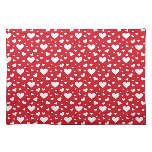 White Heart Pattern On Red Cloth Placemat (Front)