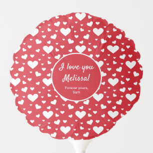White Heart Pattern On Red & Custom Love Message Balloon