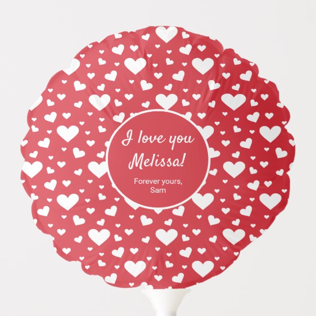 White Heart Pattern On Red & Custom Love Message Balloon (Front)