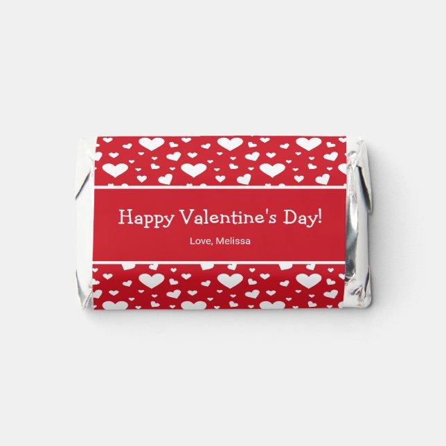 White Heart Pattern On Red - Happy Valentine's Day Hershey's Miniatures (Front)