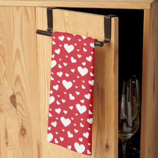 White Heart Pattern On Red Kitchen Towel