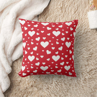 White Heart Pattern On Red Throw Pillow