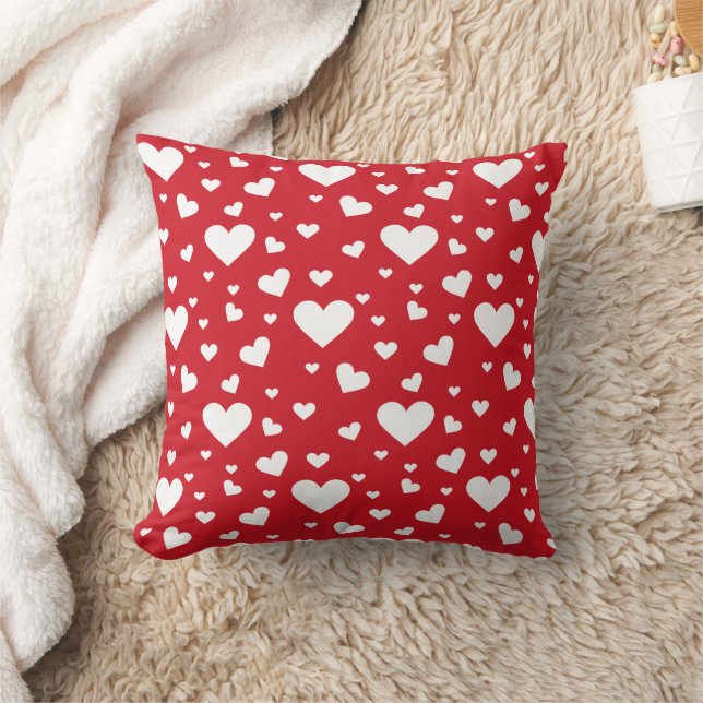 White Heart Pattern On Red Throw Pillow (Blanket)