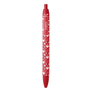 White Heart Pattern On Red With Custom Name Black Ink Pen