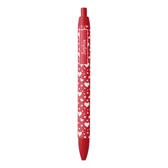 White Heart Pattern On Red With Custom Name Pen (Front Vertical)