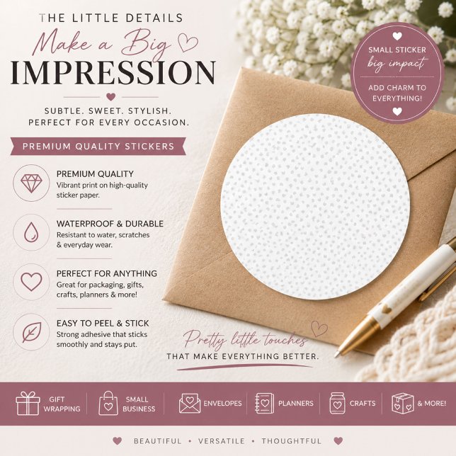 White Heart Pattern Personalized Round Sticker (Creator Uploaded)