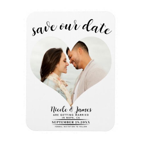 White Heart Photo Wedding Save the Date Magnet