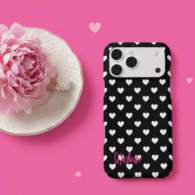 White Heart Polka Dots Pink Monogram Case-Mate iPhone Case (Creator Uploaded)
