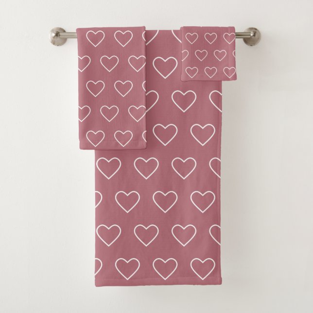 White Heart Silhouettes on Rose Gold Bath Towel Set (Insitu)