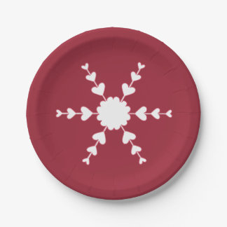 White Heart Snowflake on Red Paper Plates