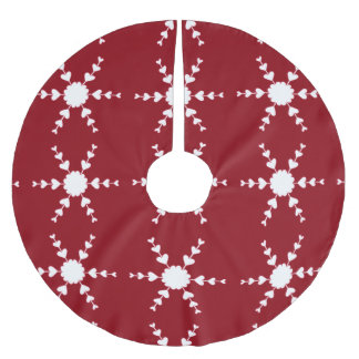 White Heart Snowflakes on Red Christmas Tree Skirt